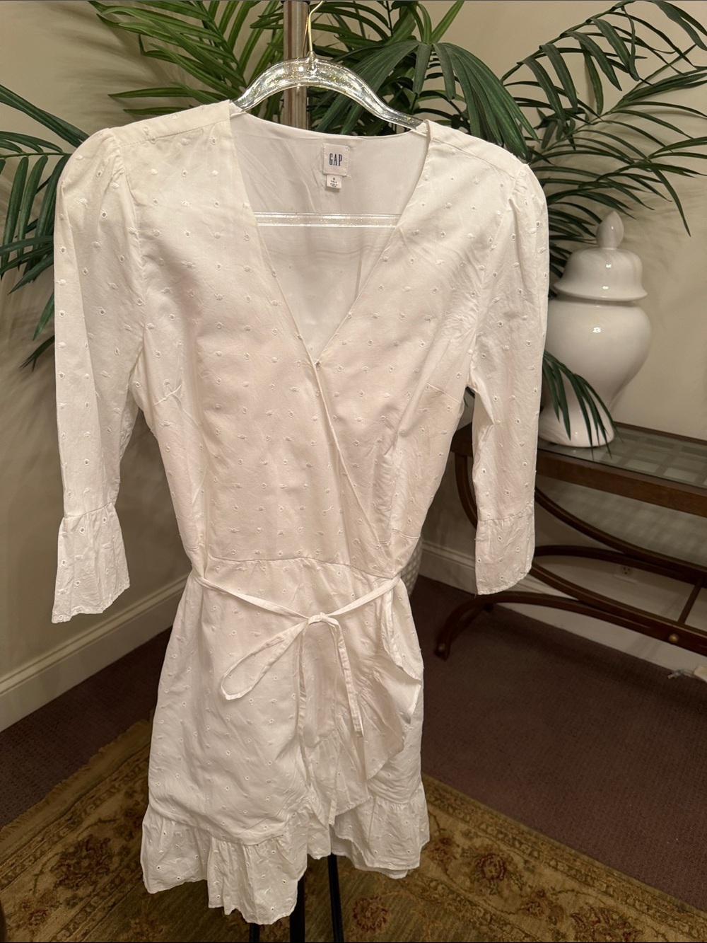 GAP White Eyelet Wrap Mini Dress with Tie Waist